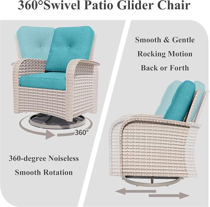 Patio Furniture Set, 11-Piece Outdoor Sectional Sofa with Swivel Rocker Chairs & Fire Pit Table, Wicker Patio Conversation Set with Coffee Table, Cyan Cushions