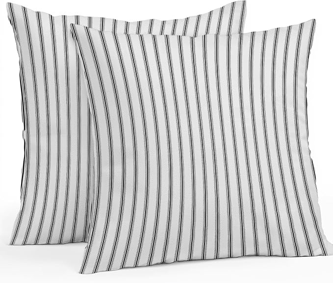 Black Striped Outdoor Pillow Covers 18x18 Inch Throw Pillow Covers Set of 2 Waterproof Decorative Pillow Cases Black White Stripes Farmhouse Cushion Covers for Patio Furniture Garden Couch Sofa