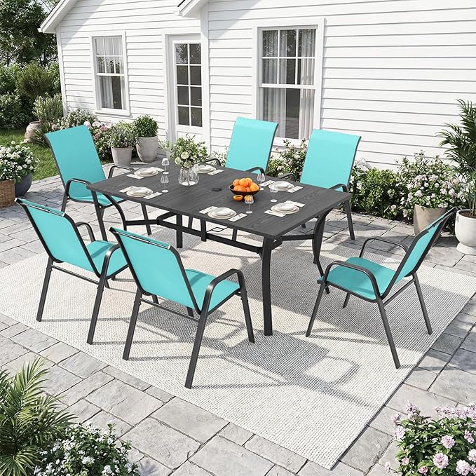 Outdoor Dining Set for 4,5pcs Patio Table and Chairs Set with Adjustable Umbrella Hole,Heavy Duty 37.8”x37.8” Metal Dining Table and Stackable Patio Chair for Yard, Garden, Porch