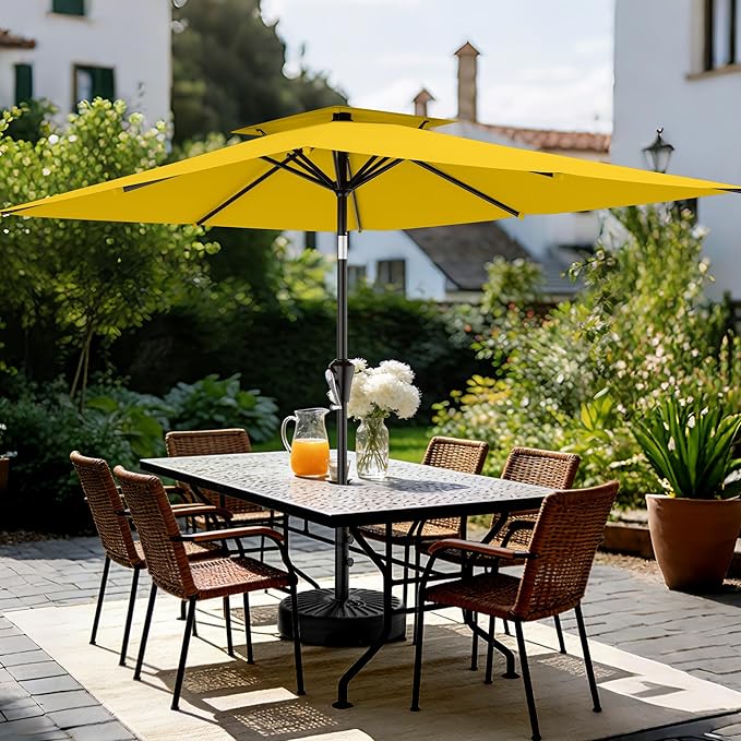 AreShark 6.5'x10' 2 Tiers Rectangular Patio Umbrella - Outdoor Umbrella Waterproof UV Protection, Market Table Umbrella w/Push Button Tilt for Pool, Lawn, Balcony(Yellow)