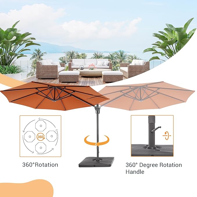 FLAME&SHADE 11 ft Cantilever Offset Patio Umbrella, Large Heavy Duty Outdoor Patio Umbrella Aluminum 360° Rotation Round Outdoor Umbrella for Deck,Pool,Backyard