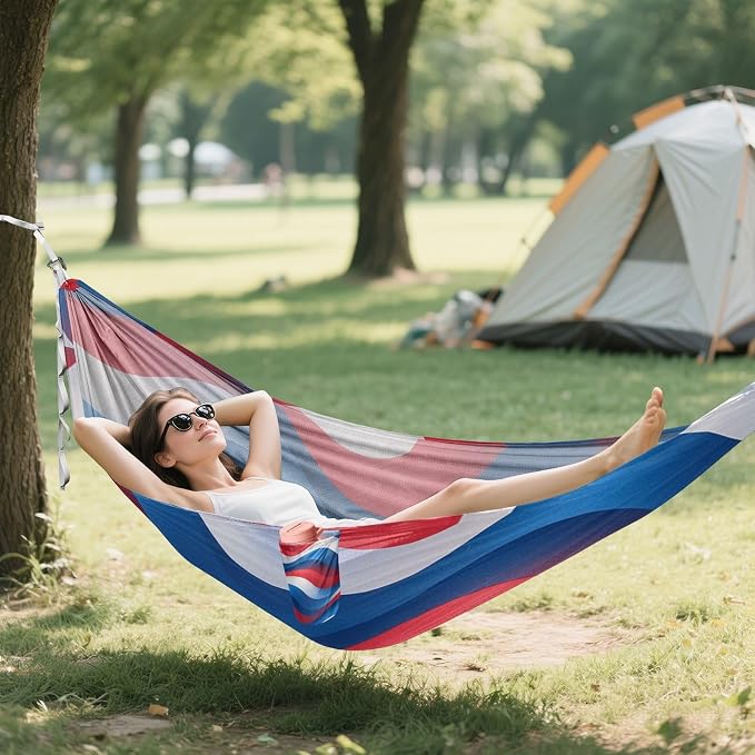 4th_July_Flags_Gradient_Pattern Outdoor Hammocks with Portabl Carry Bag Cloth Hammock for Patio Backyard Lounge Base