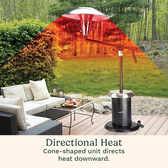 Cuisinart Perfect Position Propane Patio Heater, 38,200 BTU Powerful Directional Stainless Steel Outdoor Heater with Hidden Tank and Drink Table, Swivel Arm and Reflective Heat Shield
