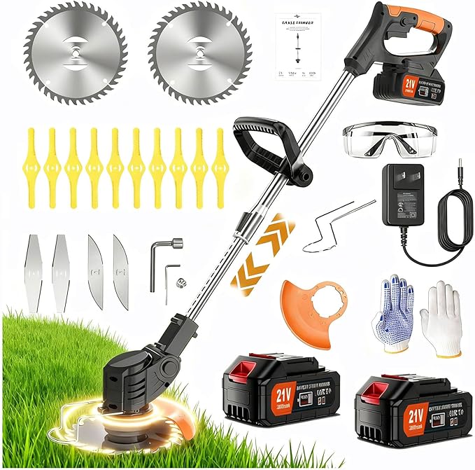 Weed Wacker Battery Powered - Electric Weed Trimmer with 2X 21V Lithium Battery 3 in 1 Stringless Lightweight Grass Cutter/Weed Trimmer/Grass Edger.Suitable for Gardens, patios,and lawns. (NEW Black)