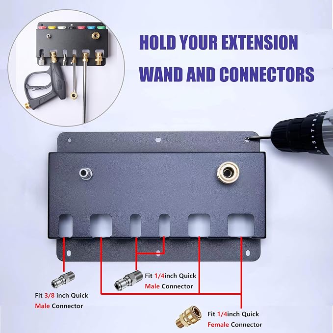 Pressure Washer Gun Holder -Trumlandy Foam Cannon Holder Wall Mounted Pressure Washers Accessories Storage Rack for Pressure Washer Gun/Nozzle Tips/Foam Cannon/ 1/4" Quick Connect Extension Wand
