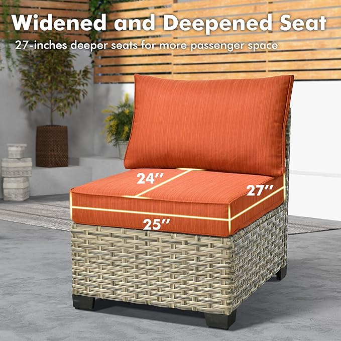 WEAXTY 6 Pieces Patio Furniture Set, Outdoor Sectional Sofa Couch with Solar Coffee Table, All-Weather Outside Furniture Patio Conversation Sets for Backyard Porch Balcony (Orange)