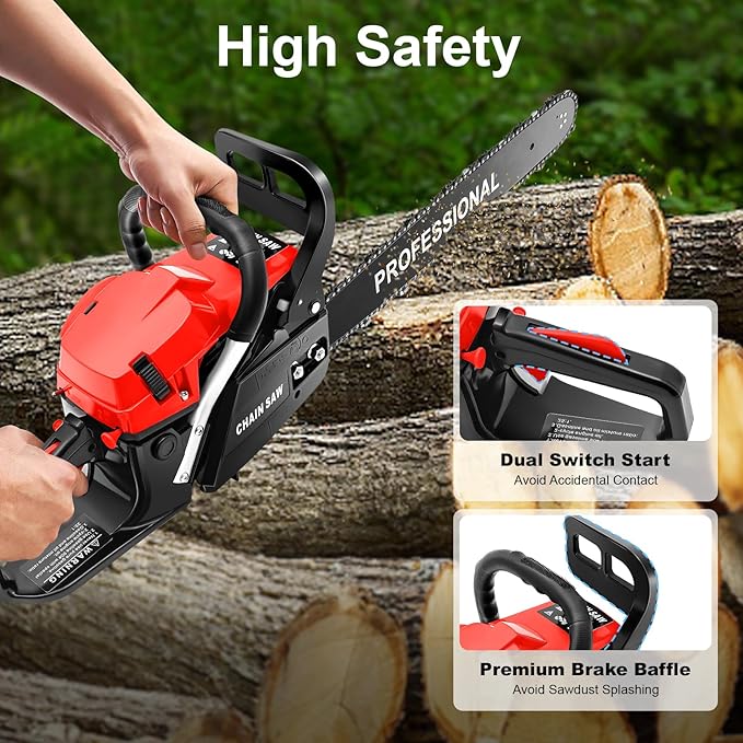58CC 20 Inch Gas Chainsaw, 2-Stroke 2000W Portable Small Gas Powered ChainSaw Handheld Cordless Petrol Chain Saw Single Cylinder Air Cooled Chain Saw for Cutting Tree Wood Trimming Garden Farm