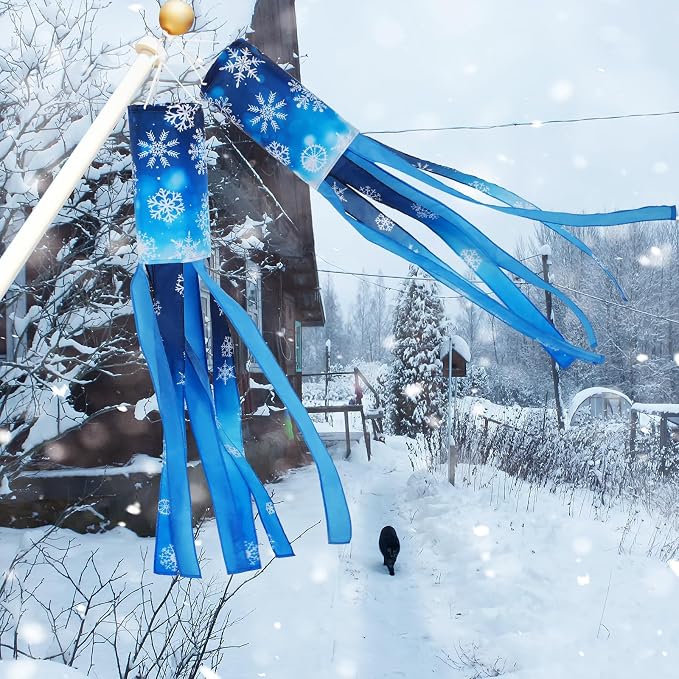 NOVWANG 2 Pcs Winter Snowflake Windsocks, 40 Inch Christmas Windsock Winter Outdoor Hanging Decoration Flag for Yard Garden Patio Balcony Porch Home Decor