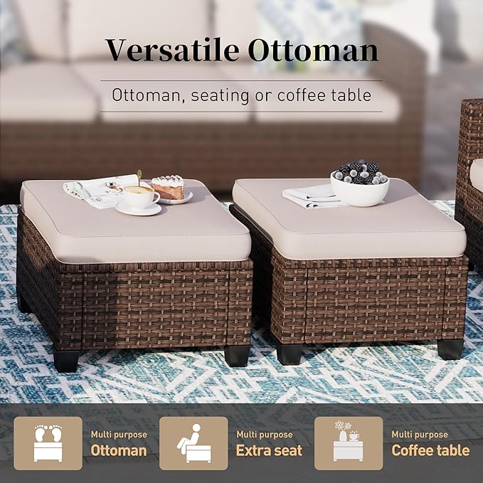 Patio Furniture Set Outdoor Furniture Brown Wicker Rattan Patio Conversation Sets with Cushion Outside Sofa Set,8 Pieces with Rectangular Firepit Table,12 Seats,Beige