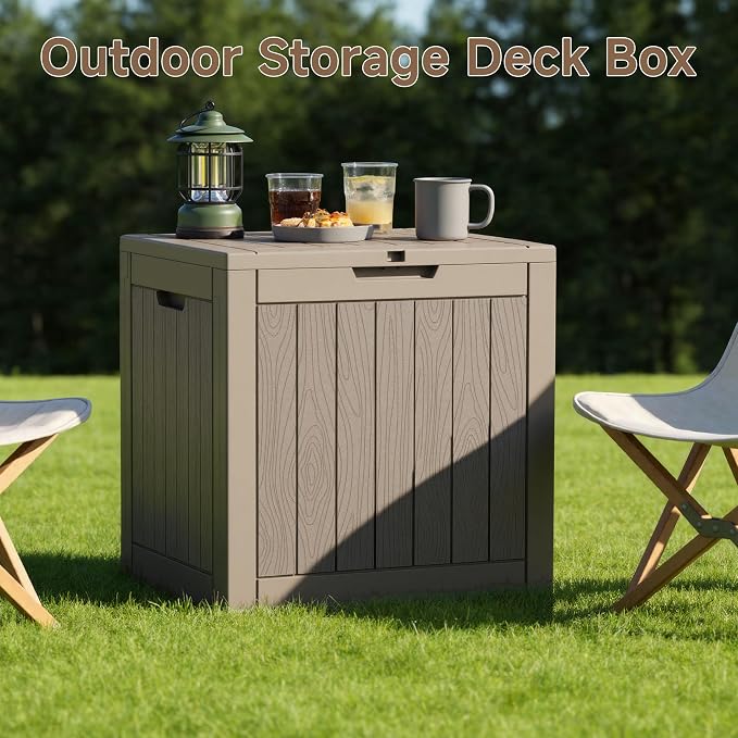 35 Gallon Waterproof Outdoor Storage Box,Deck Boxs for Outdoor and Indoor Use,Deck Storage Box for Picnic Supplies,Gardening Tools,Lockable and Easy to Install(Grey)