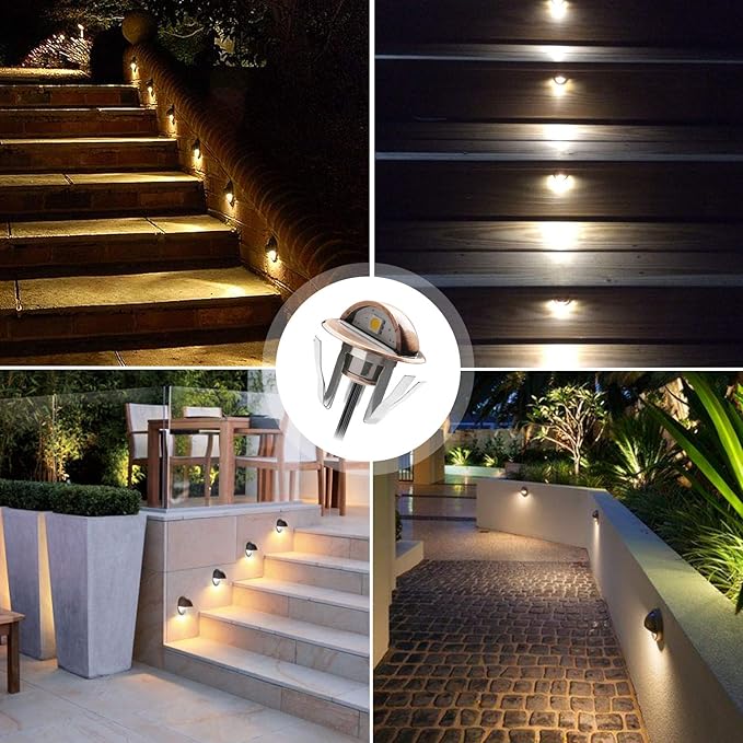 LED Step Lights Low Voltage IP65 Waterproof Recessed LED Deck Lighting, Half Moon F1.38 Yard Garden Patio Step Landscape Pathway Decoration Lamps(20pcs,Warm White)