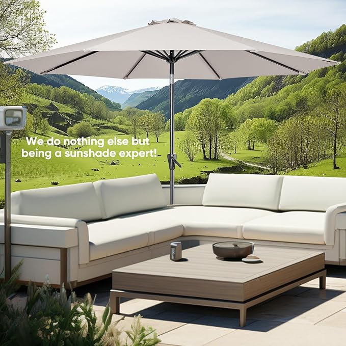 Tempera Patio Market Outdoor Table Umbrella with Push Button Tilt and Crank, Large Sun Umbrella with Sturdy Pole & Fade Resistant Canopy, Easy to Set