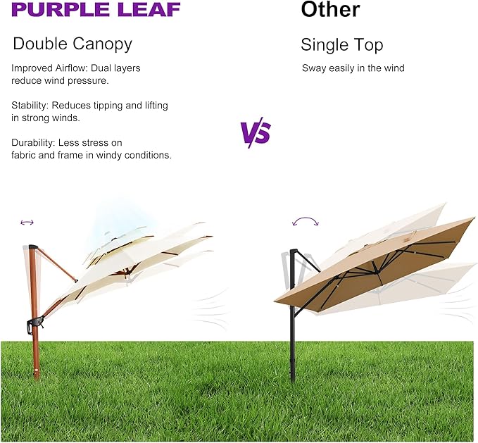PURPLE LEAF Cantilever Umbrella with Base Outdoor Round Umbrellas Large Cantilever Umbrella Windproof Offset Heavy Duty Sun Umbrellas for Garden Deck Pool Patio, 12ft Cream