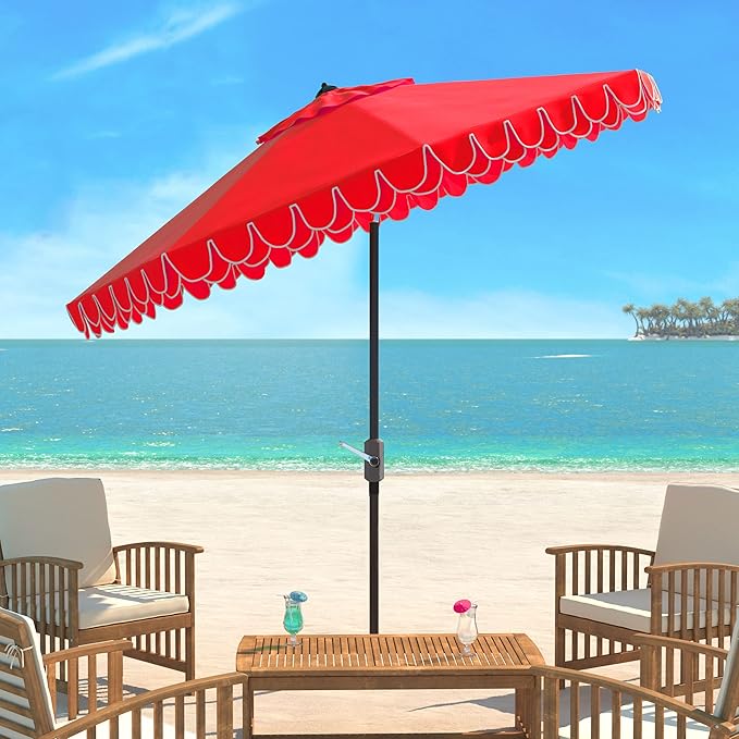 Safavieh Outdoor Elegant Valance 11-Foot Round UV Protected Umbrella