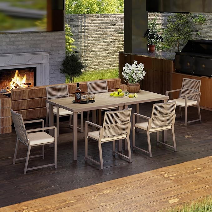 Outdoor Patio Wicker Rattan Dining Chairs, Heavy-Duty Wrought Iron Frame Supports 400lbs, Ergonomic Backrest, Detachable Breathable Cushion, for Garden & Porch, Light Brown, Set of 2