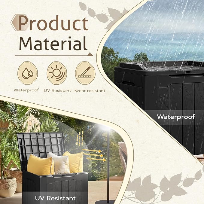 VICTONE 30 Gallon Resin Deck Box Large Outdoor Storage for Patio Furniture, Garden Tools, Pool Supplies, Weatherproof and UV Resistant, Lockable (Black)