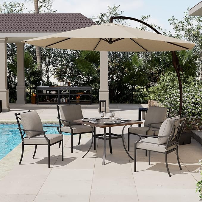 Grand patio 2-Piece Patio Dining Set for 2, Outdoor Dining Set for 2, E-Coated Outdoor Fixed Dining Set with Olefin Cushions