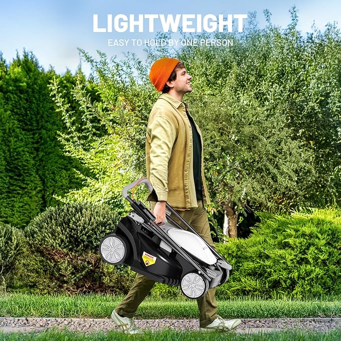 Litheli Electric Lawn Mower Cordless,Grass Cutter Machine for 1300 Sq.Ft. Lawnmower with Motor,13 in Cutting Width,8 Gallon Capacity,Cutting Height from 1 to 2.5 in 4.0 Battery