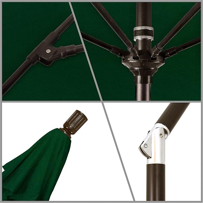 California Umbrella 9' Round Aluminum Pole Fiberglass Rib Market Umbrella, Crank Lift, Collar Tilt, Bronze Pole