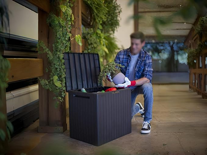 30 Gallon Outdoor Deck Box, Waterproof Resin Storage with Lid for Patio Furniture Cushions, Toys, Pool Accessories