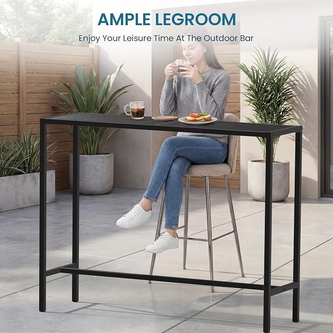 Outdoor Bar Table, 36in Bar Height Table, Black Metal Frame with Weatherproof Top, HDPE Outdoor Furniture for Patio, Hot Tub, Party, Balcony, Indoor