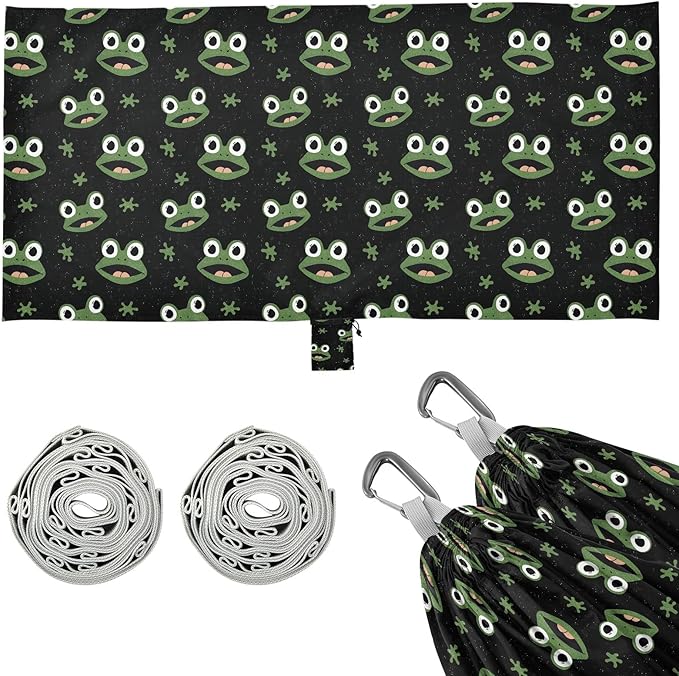 Camping Hammock Outdoor Hammocks for Outside Cute Frog Black Beach Trees Portable Lightweight with Pockets Tree Straps Indoor Small