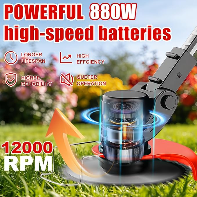21V Electric Weed Wacker Cordless Electric Weed Wacker Eater with 2 * 4.0Ah Batteries & Charger Lightweight Grass Trimmer Weed Cutter Suitable for Garden & Yard Lawn Care