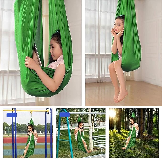 Adults Therapy Sensory Swing Hammock For Autism, With Hardware Adjustable Snuggle Cuddle Hammock Chair Has Calming Effect On Children With Special Needs ( Color : Green , Size : 150×280CM/59×110in )