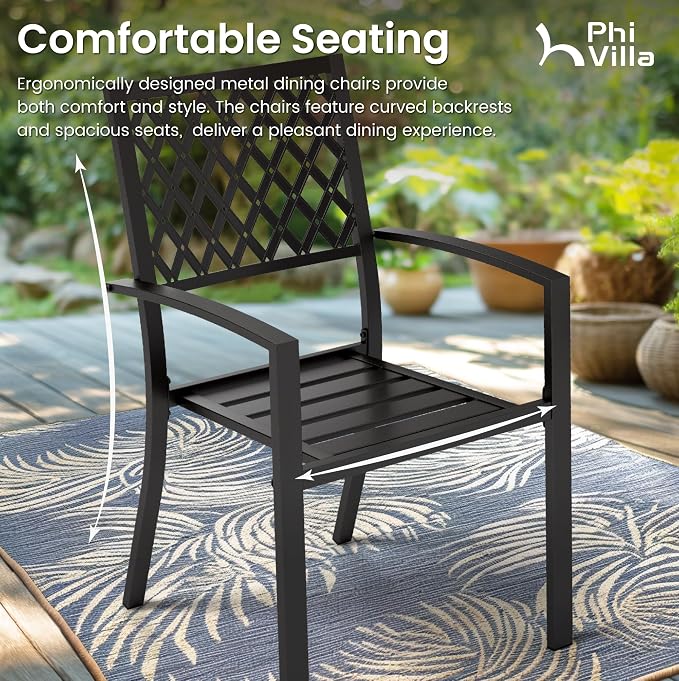 PHI VILLA 7 Pcs Outdoor Dining Set,Rectangular Metal Table& Stackable Chairs