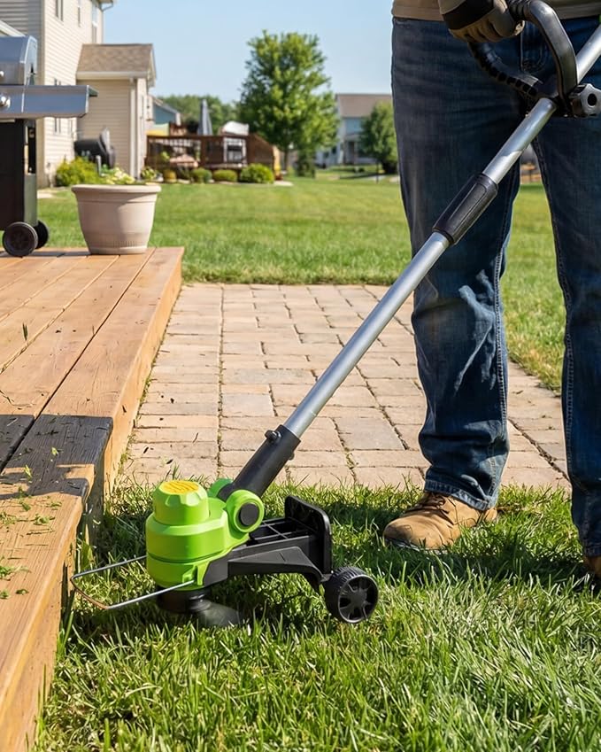 IDEALHOUSE 20V Cordless String Trimmer/Edger, 2-in-1 Weed Trimmer with Guide Wheel for Clean Edges, 12" Cutting Swath, Adjustable Length, Includes 8 Spools, Black & Green