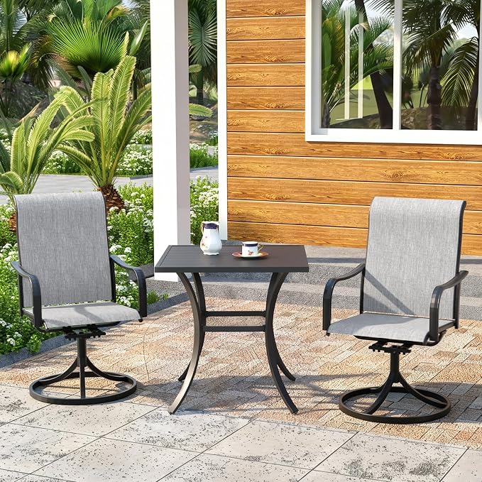 Outdoor Dining Set,27.5" Square Patio Table with 2pcs Swivel Chairs,Outdoor Furniture Set for Garden Backyard Lawn Poolside
