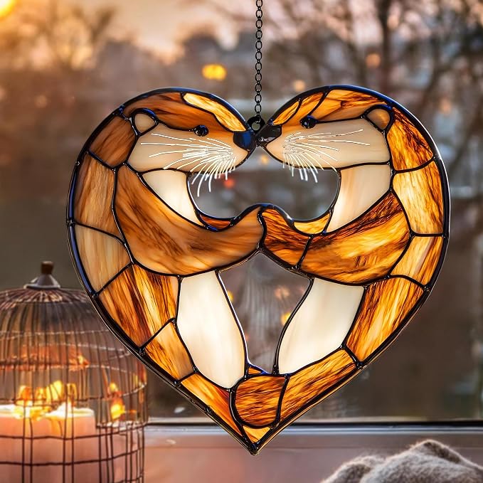 Otter Acrylic Suncatcher, Boho Suncatchers for Window Hanging Ornament, Stained Glass Effect Art Garden Decor for Otter Lover, Gifts for Mother's Day, Mom, Grandma, Wife, Women, Nana
