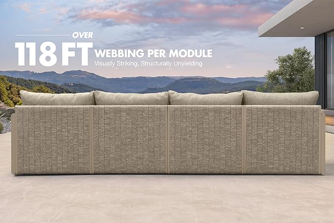 PURPLE LEAF 6 Pieces Patio Conversation Sets PP Rope Patio Sofa Sectional Set with Cushion Patio Conversation Set for Garden Poolside Backyard Beige