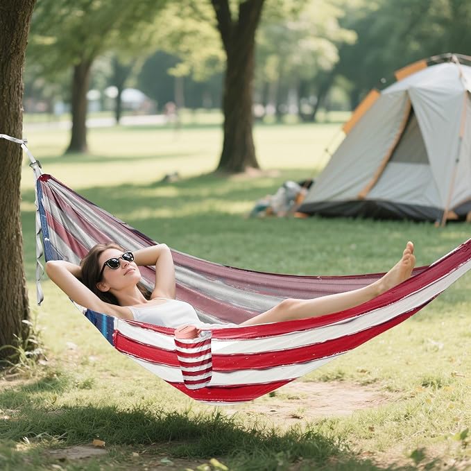 Betsy Ross Flag Hammocks with Portabl Carry Bag Rope Hammock for Outside Patio Garden