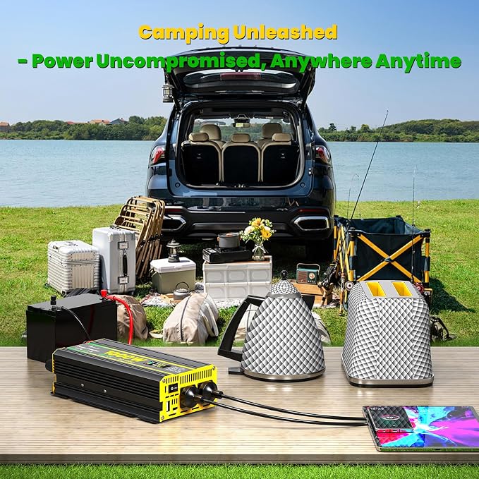 1000W Power Inverter 12V to 110V for Vehicles/Truck/Car/Laptop, 1000 Watt Car Power Inverter with Cigarette Lighter/LED Display/100A Battery Cables/2 AC Outlets/2 USB Port, Surge 2000W Car Inverter