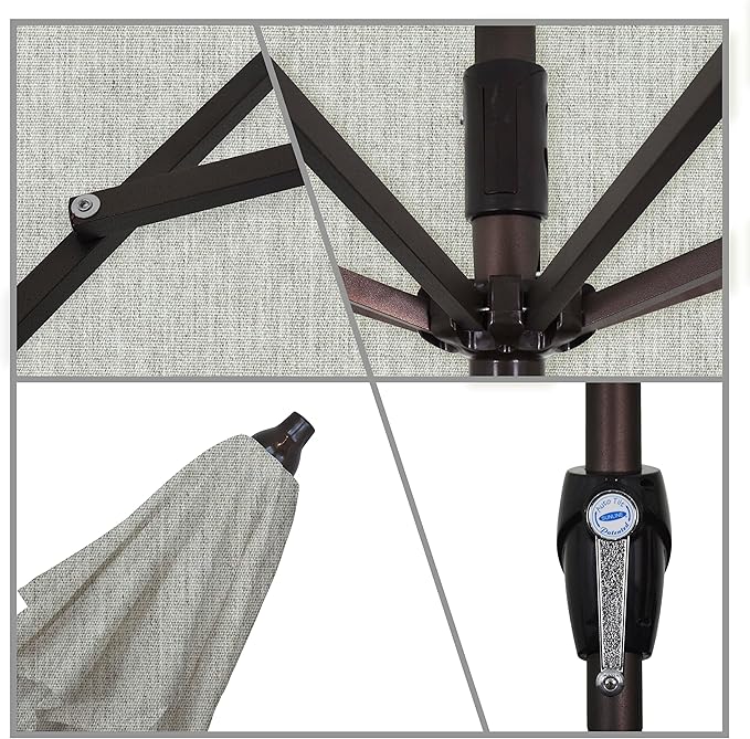 California Umbrella 7.5' Round Sunbrella Aluminum Outdoor Deck, Pool or Patio Umbrella, Crank Lift, Auto Tilt, Bronze Pole, Granite