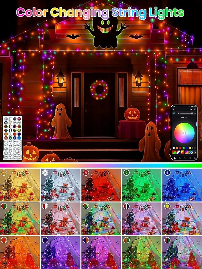 400LED Smart RGB Color Changing String Lights 144FT Orange Fall Light App | Music Sync, Multi Colors and Modes, Timer, Waterproof Twinkle Light Outdoor with Remote for Christmas Halloween Fall Decor