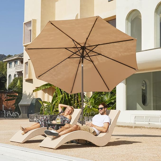 JEAREY 9FT Outdoor Patio Umbrella Outdoor Table Umbrella with Push Button Tilt and Crank, Market Umbrella 8 Sturdy Ribs UV Protection Waterproof for Pool, Garden (Beige)
