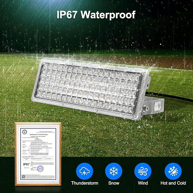 Kekeou LED Flood Light Outdoor 100W Stadium Lights 14000LM Super Bright Field Lights 6500K IP67 Waterproof Adjustable Angle Baseball Arena Light for Yard House