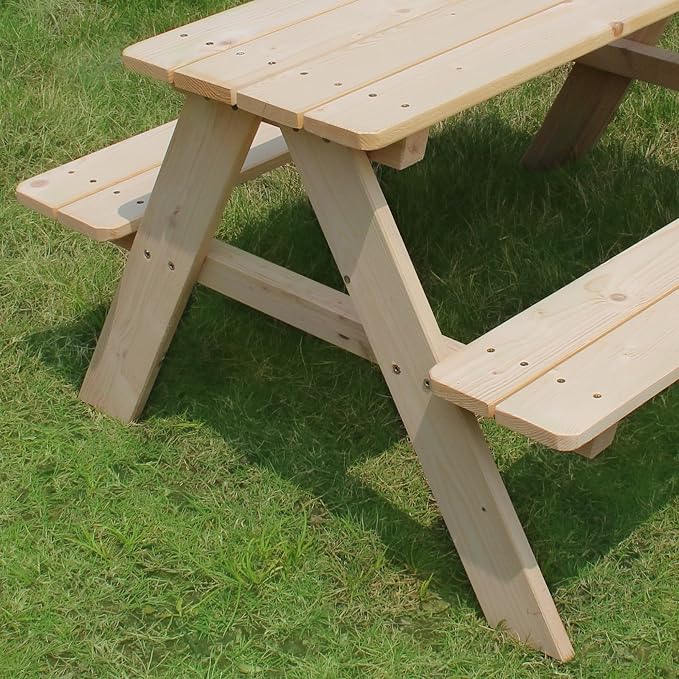 Kids Wooden Picnic Bench Outdoor Patio Dining Table, 37 x 10.8 x 4.9, Brown