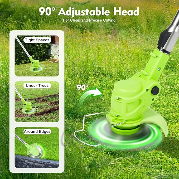 21V Cordless String Trimmer, 5.9" Electric Weed Wacker with 2 × 1.0Ah Battery and Charger 3-in-1 Lawn Mower Grass Trimmer Edger Lawn Tool for Weeds Branches Shrubs