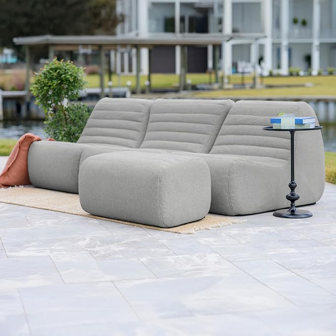 Big Joe Solvana Outdoor Sectional, 4 Piece Patio Furniture Set, Performance Linen Weather-Resistant Fabric Sofa, Port Gray
