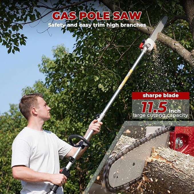 COOCHEER 58CC Gas Powered Weed Wacker, 5-in-1 Multi-Function String Trimmer, Brush Cutter, Hedge Trimmer, Edger, and Pole Chainsaw, 2-Cycle Gas Powered Garden Multi-Tool for Lawn Care