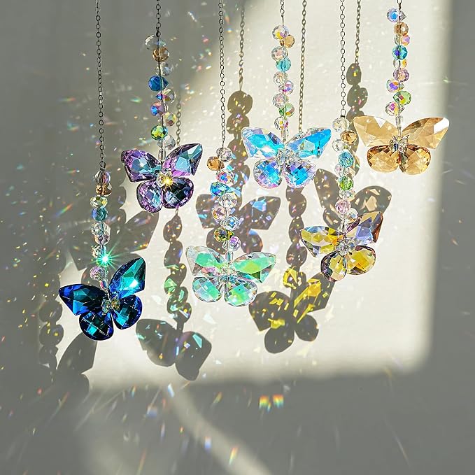 6PCS Crystal Butterfly Suncatchers for Window Hanging Ornaments Sun Catcher | Rainbow Maker,Sun Catchers Indoor Window,Wedding Garden Home Decor,Glass Ornaments for Christmas Tree,Gifts For Women Sister