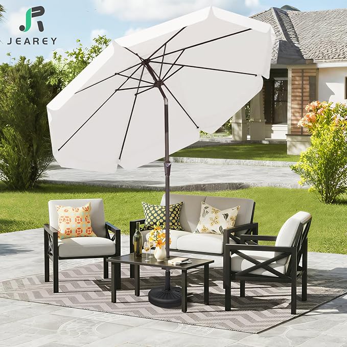 JEAREY 9 FT Patio Umbrella Outdoor, Table Umbrellas Market Umbrella w/Push Button Tilt/Crank, 8 Sturdy Ribs(Cream White)