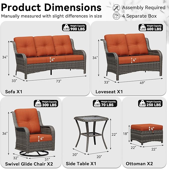 7 Piece Outdoor Wicker Patio Furniture Set, Outdoor Swivel Rocker Patio Chairs Set with Thickened Olefin Cushions, High Back and Deep Seating, Hand-Woven PE Rattan for Porch, Deck