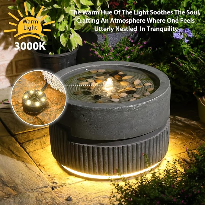 Sunlinua Small Modern Outdoor Water Fountain with Led Lights Tiered Cascading Waterfall Feature with Quiet Pump Floor Water Fountain for Patio Garden Backyard Decking Home and Indoor Décor Gray