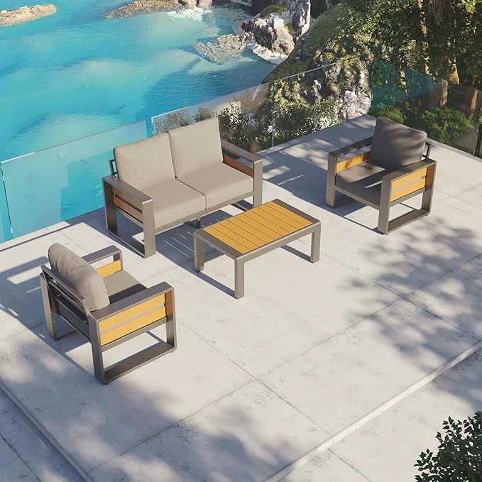 Aoxun Aluminum Outdoor Patio Furniture Set, Coffee Table ×1, Dark Grey & Dark Grey