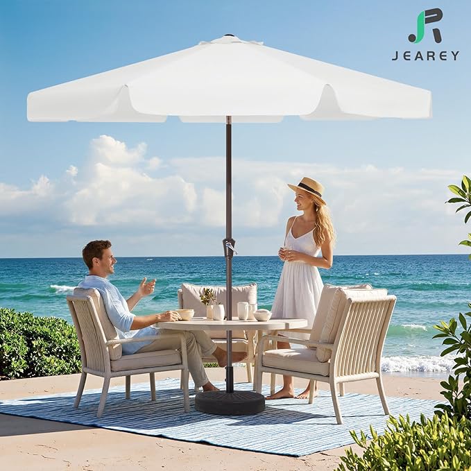 JEAREY 9 FT Patio Umbrella Outdoor, Table Umbrellas Market Umbrella w/Push Button Tilt/Crank, 8 Sturdy Ribs(Cream White)