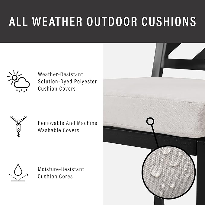 Crosley Furniture Locke 2-Piece Outdoor Chair Set, Dining Patio Chairs for Deck, Backyard, Matte Black with Creme Cushions